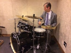 The vibe at Def Dance Skool was so much fun that I couldn't help but lay down a beat at a drum set even with my rudimentary skills. Photo by Tracy Kim Horn